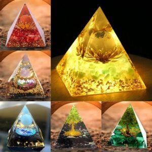 CRYSTAL STONE ORGONE PYRAMID with WOOD BASE